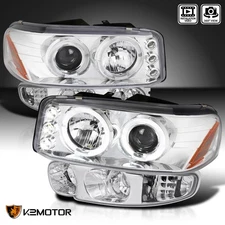 Projector Headlights+Bumper Lamp Fits 2000-2006 GMC Sierra Yukon Denali LED Halo