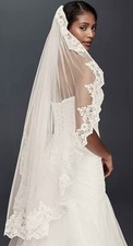 Davids Bridal V2012 Ivory Lace Sequin Edge Wedding Veil Mid Length Fingertip NWT