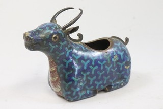 Figürlicher Censer Kuh Cloisonne Messing emailliert China (IK492)
