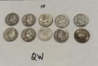 Washington Quarters Lot Of 10 PRE 1964 90% Silver 25C USED CIRCULATED (QW)