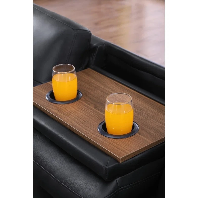 Juego de sofá seccional en forma de L de cuero sintético PU de 98" para sala de estar sofá portavasos Foto 4 de 4