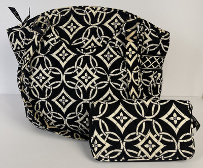 Vera Bradley Village Concerto Retired Tote Bag Black White With Wallet Pls Read