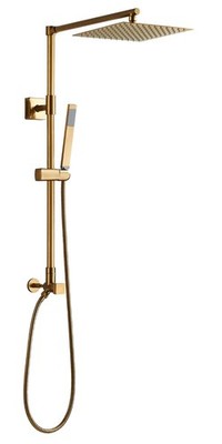 Fennocasa Polaris Lux: Square Rain Shower Head & Handheld Shower, Brushed Gold