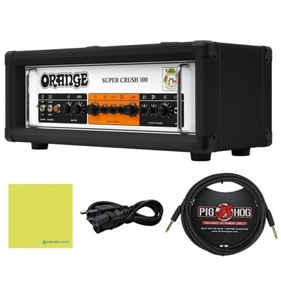 Orange Super Crush 100 W Solid-State Amp Head, Black Bundle with Pig Hog PCH1...