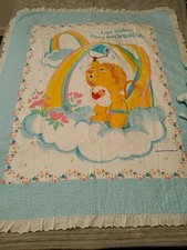 Vintage 1985 Care Bears Brave Heart Lion Baby Blanket/Quilt Love Beautiful