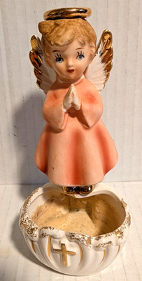 Vintage Praying Angel Holy Water Font Figurine 5'' - Japan