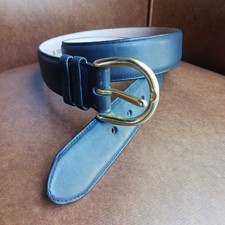 LANDS' END Leather Belt Unisex Size 36 Black Solid Brass Buckle 506 USA MADE
