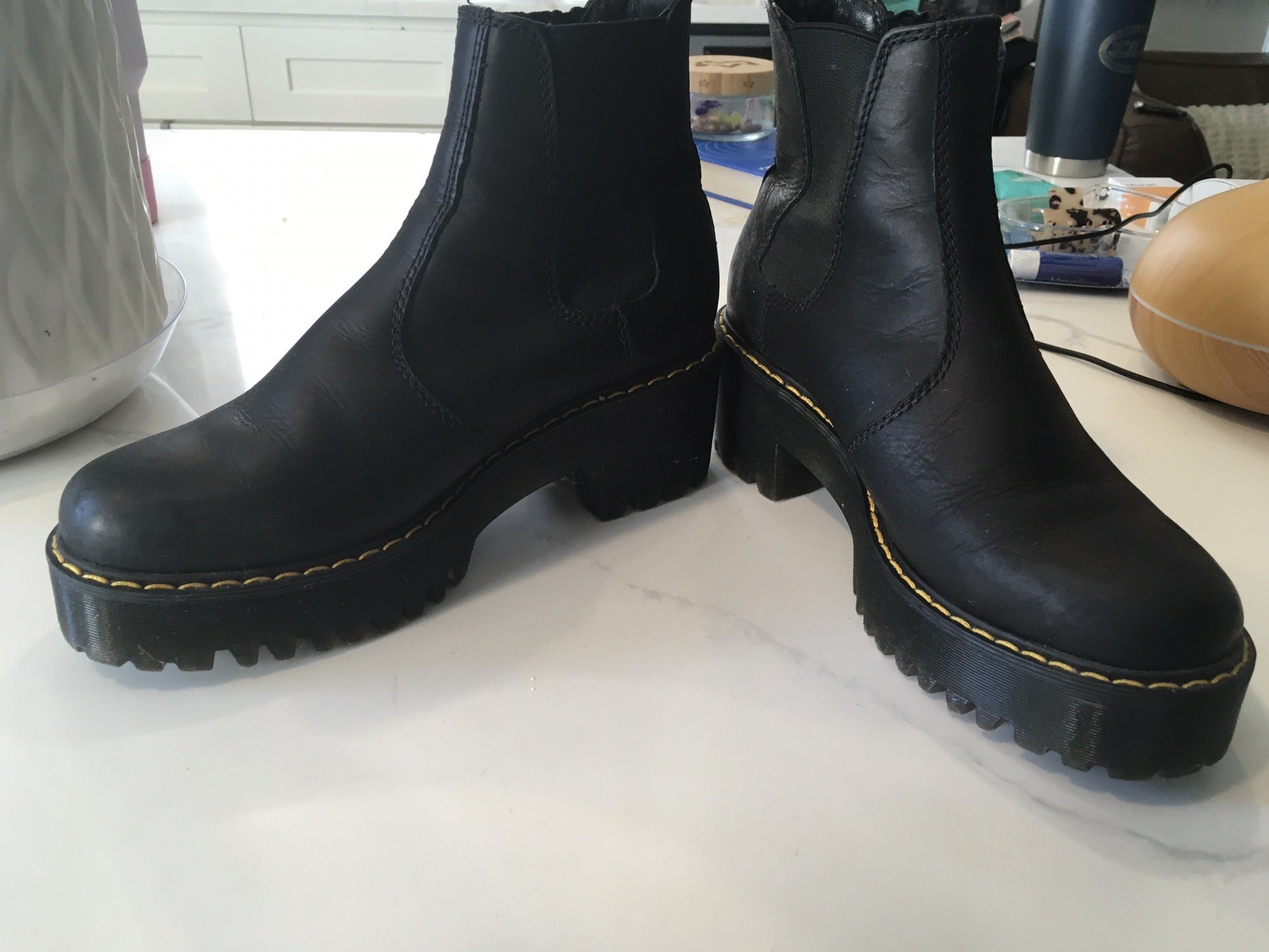 Womens Dr. Doc Martens Black Leather Platform Chunky Rometty Boots US 7 EU 38 thumbnail 3