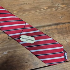 Bruno Piattelli Men's Red Classic Length Silk Tie Handmade Striped