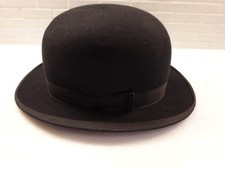 Antique John B Stetson Black Felt Derby Bowler Hat Featherweight Vent 7 1/4