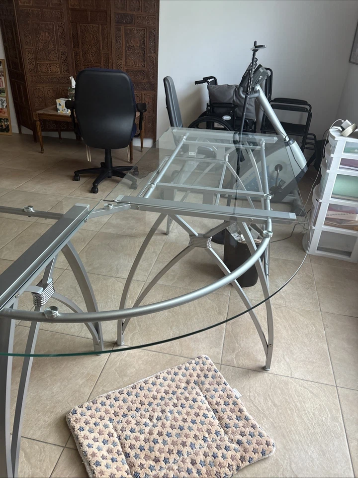 Escritorio en forma de L Hogar Oficina Muebles - Vidrio Templado 30x76x76  Foto 4 de 4