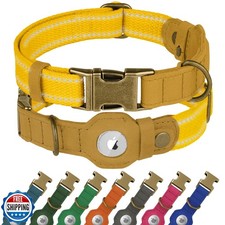 Reflective Leather Dog Collar with AirTag Holder - Soft Apple Airtag Dog Coll