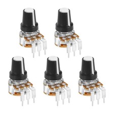 5Pcs 100K Ohm Rotary Potentiometer WH148 3 Pin Variable Resistor, Black White