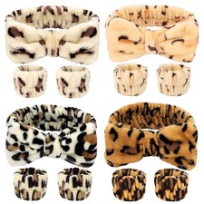 12 PCS Makeup Headband for Women Wrist Washband Scrunchies Cuffs Leopard Print