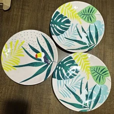 3 ZAK Designs Melamine Plates 11” Tropical Exotic Birds/Leaves Heavyweight EUC