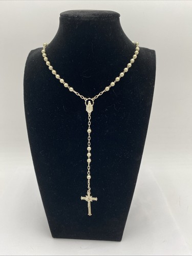 Roma Italy Marked Silver Tone Rosary w/ Beads 15.5" Long Necklace Lovely!
