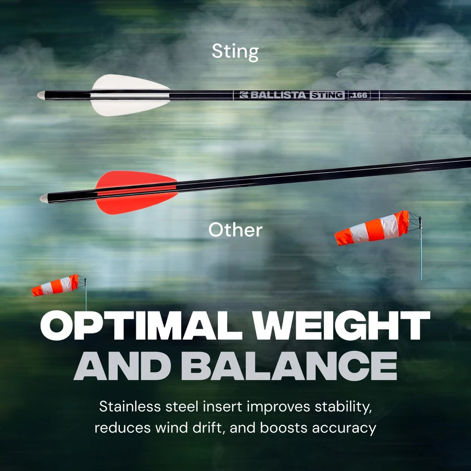 BALLISTA 16" Micro-Diameter Sting 3-Vanes Carbon Bolts Built for Hawkwing - Image 4 of 4