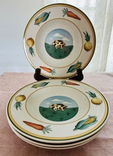 VILLEROY BOCH Porcelain Germany A LA FERME Les Animaux 4 RIMMED SOUP BOWLS 9.5