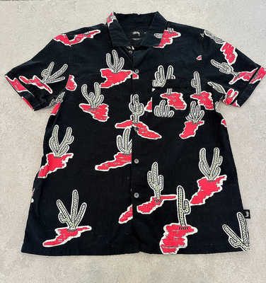STUSSY - CAMP COLLAR BUTTON DOWN SHIRT - BLACK CACTUS PRINT - SIZE MEDIUM |  eBay