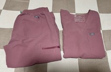FIGS Technical Scrub Set Women XS Top S petite Pants Mauve V-Neck Medical