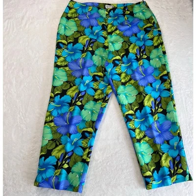 Allison Taylor Silk Hawaiian Floral Ankle Capri Pants Women's size 12 Lined - Image 1 of 4