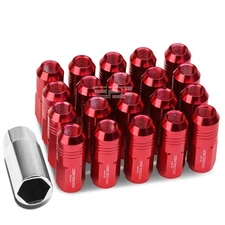 20 PCS CLOSED END M12X1.5 50MM TALL 20MM OD RED ALUMINUM JDM LUG NUTS+ADAPTER
