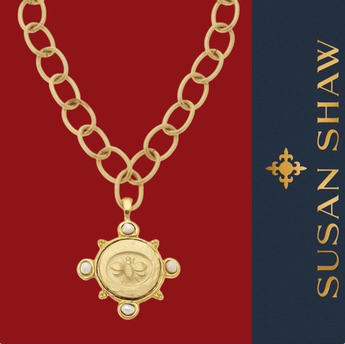Susan Shaw Biene Perle Medaillon Anhänger Halskette Gold Schmuck 24k TPG - Bild 9 von 10