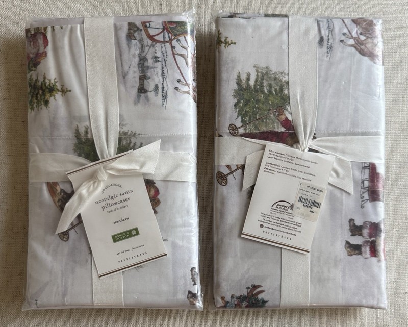 New Pottery Barn “Nostalgic Santa” Set Of 2 Standard Pillowcases!!! 2 SETS!!