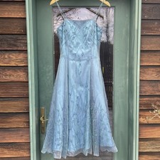 ALYCE DESIGNS Vintage 1990s Blue Iridescent Silk Floral Beaded Fairy Prom Gown
