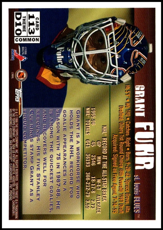 1995-96 Finest #113 Grant Fuhr - Defenders HOF FREE SHIPPING! - Image 2 of 2