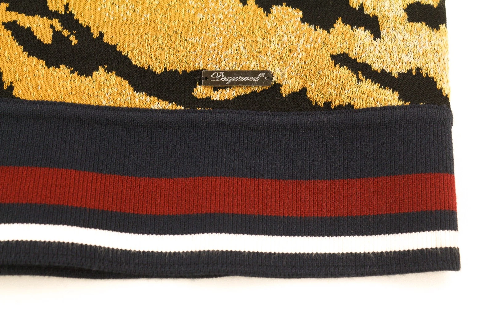 DSQUARED2 Vestito Donna S Giallo Marrone Stampa Animalier Manica Corta Collo Mini