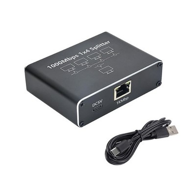 Gigabit Ethernet Splitter 1 zu 4  NetzwerkAdapter Mit USBStromkabel, RJ45 Int...