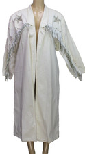 Vtg Mario Romano Milano Women's Fringe Duster Jacket Long Sleeve White Size M