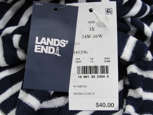 Lands' End Women's V-Neck Terry Hooded Swimsuit Cover Up Blue Stripe Size 3X - Picture 7 of 11