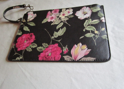 Karl Lagerfeld Paris Pouch Wristlet Clutch Black Floral Top Zipper 9"X6" Vintage - Picture 2 of 9
