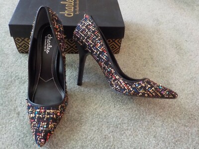 Chas. David Classic High Heeled Pumps, Tweed Fabric, Black Multi, 10 Med., New