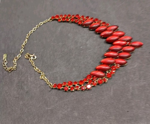 Collar babero rojo rubí cadena de oro vintage joyería de moda - Imagen 10 de 16