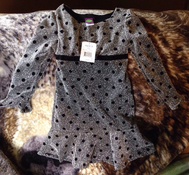Dolly And Me Girls Silver Dress With Black Polka Dots Long Sleeve Size 5