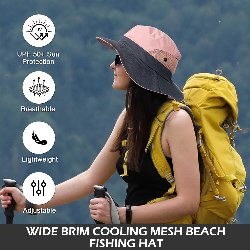 Women Sun Bucket Hat with Ponytail Hole Foldable Wide Brim  display picture 1