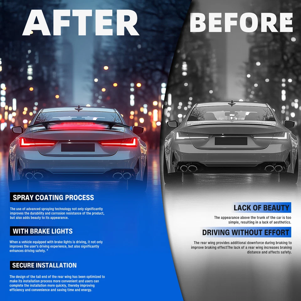 Matte 52" Rear Trunk Spoiler Wing Lip w/Brake Light For Volkswagen Eos 2007-2016 - Image 3 of 4