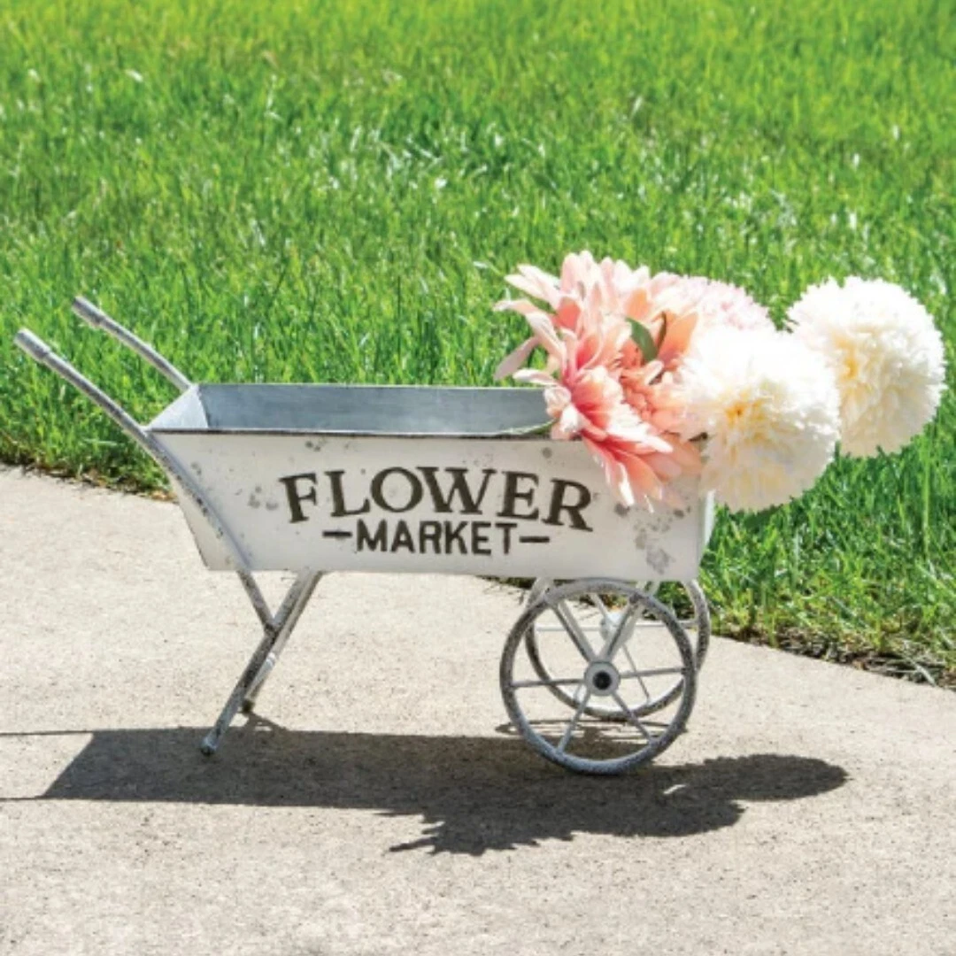 Vintage Farmhouse Flower Market Wheelbarrow Wheel barrel Planter