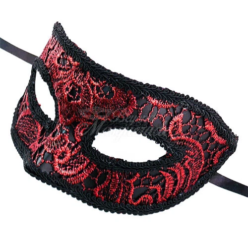Men's Venetian Simplistic Lace Festival Party Masquerade Ball Mask [Red] - Image 3 of 4
