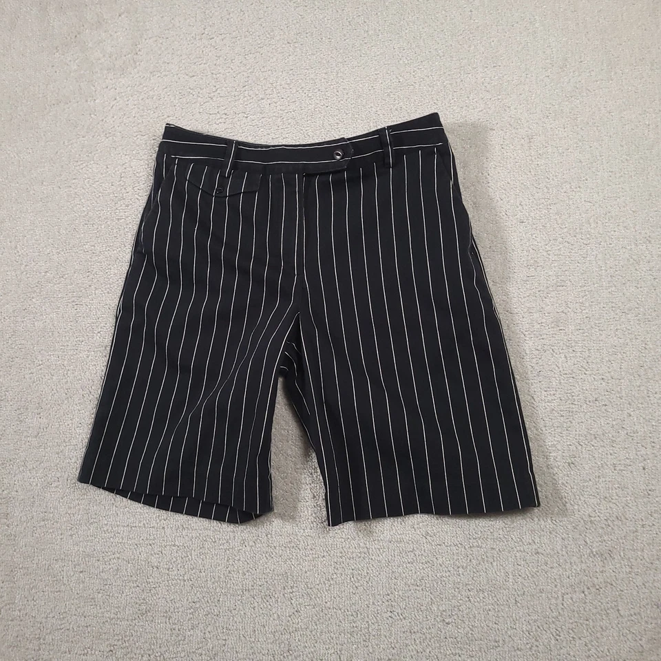 Pantalones Cortos Liz Claiborne Golf Audra Para Mujer Talla 8 Negros Rayas Bermudas Bolsillos Foto 2 de 4