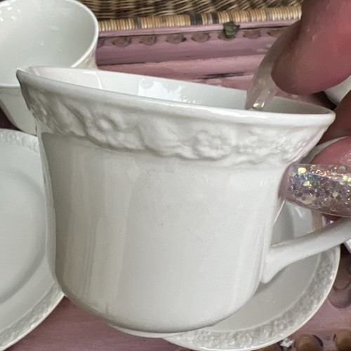 Wedgwood Cup & Bread PlateHedge Rose Embossed Floral Trim Creamy White 1964 - Picture 9 of 20