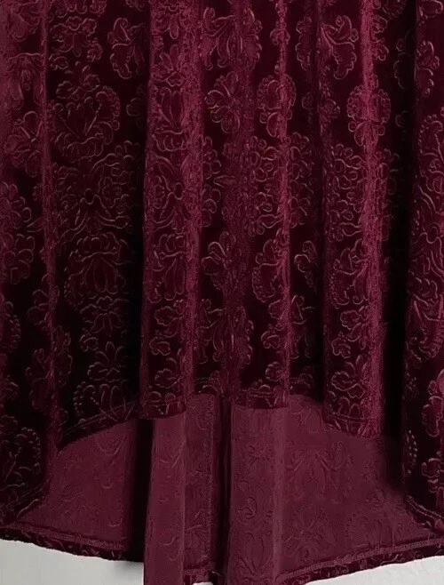 Vestido Babydoll Terciopelo Burnout L Borgoña Hi-lo Midi Hada Años 90 Y2K Caprichoso Foto 4 de 4