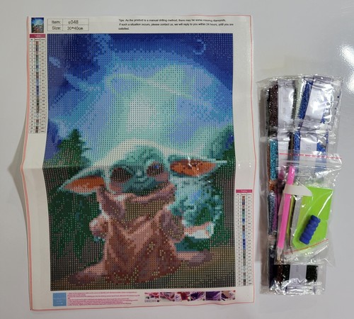 New Diamond Painting Kit Baby Yoda Anime Alien Baby 30 cm x 40 cm Complete NIP