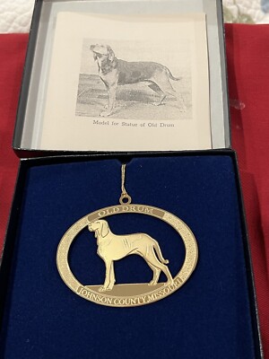 VTG Old Drum~Faithful Hound Dog~Man s Best Friend~Brass Christmas Tree Ornament