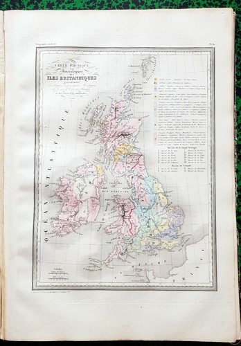 Minéralo. îles Britanniques - Carte Aquarellée sur Papier Vergé 41x28 Huot 1837 - 第 1/1 張圖片