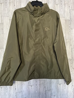 Ducks Unlimited Jacket Mens Medium Green Zip Up Hooded Logo Outerwear Raincoat