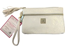 Liz Claiborne Phone Charging Wristlet Wallet White Sparkle RFID Protection